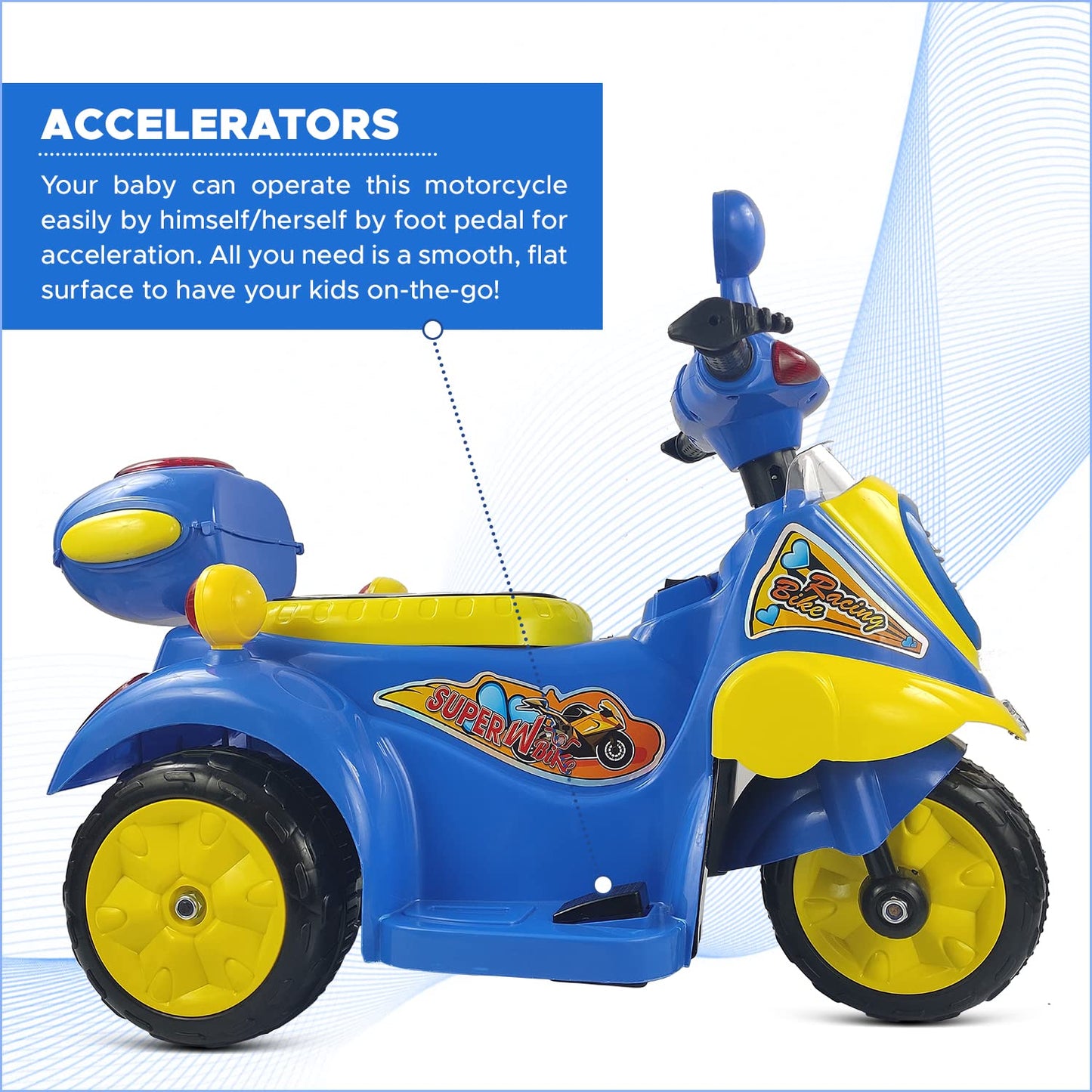 MM TOYS Electric Scooter Bike Ride-On - Feature-Packed with Lights and Music, Ideal for 2 to 5-Year-Old Kids, TM 333 Model, Vibrant Multicolor, Powered by 6V Rechargeable Batteries