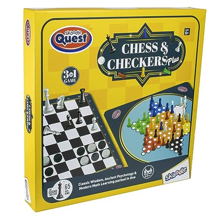 Skoodle Quest 3 in 1 Chess & Checker Games with Chinese Checkers -Fun, Educational Toy for Teaching Strategic Thinking