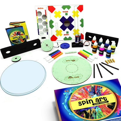 "MM TOYS SpinMagic Motorized Spin Art Machine DIY Kit - Portable, STEM-Based, Enhances Creativity +7 Color Paint Bottles + 20 Paintings - Ideal for Ages 8 old to Adult, Perfect Birthday Gift - Multicolor