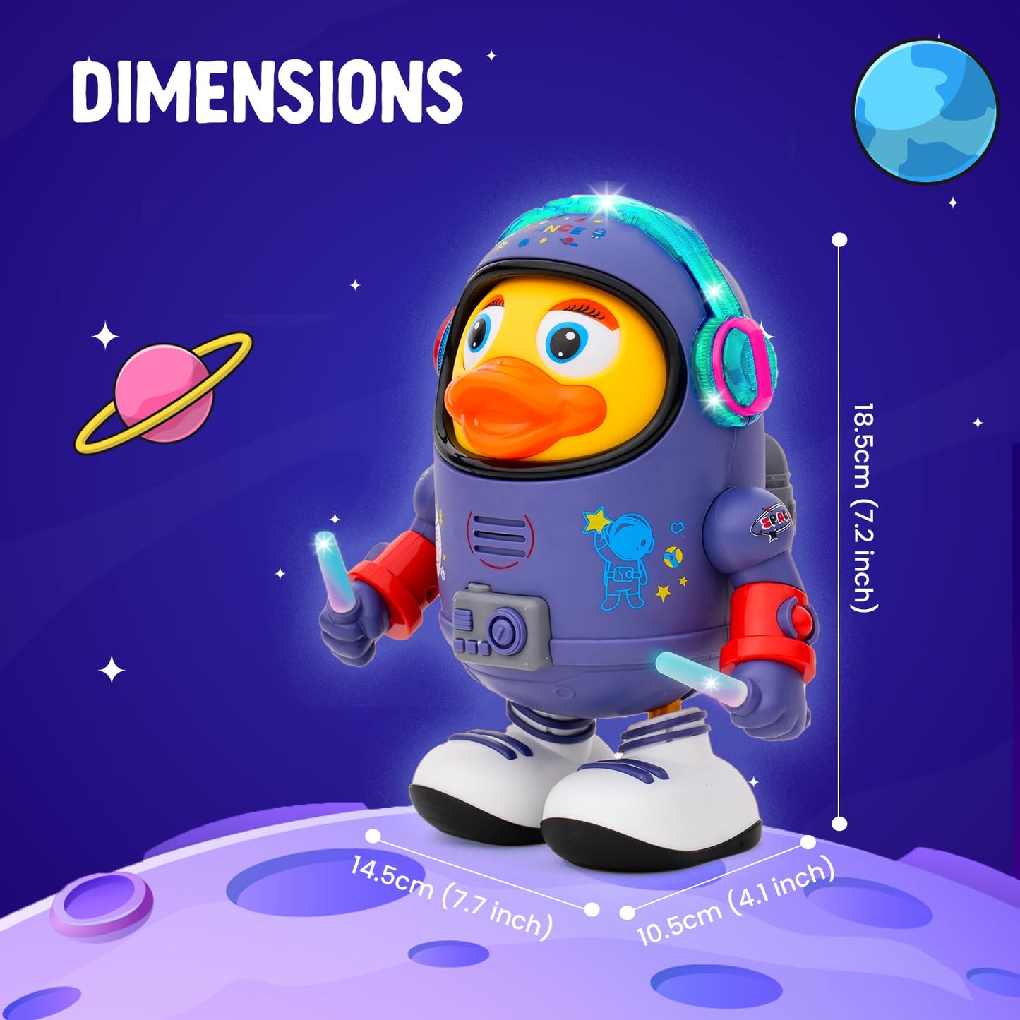 MM TOYS Dancing Space Duck Toy with Lights & Music – Musical LED Dancing Baby Toy for 1–4 Years