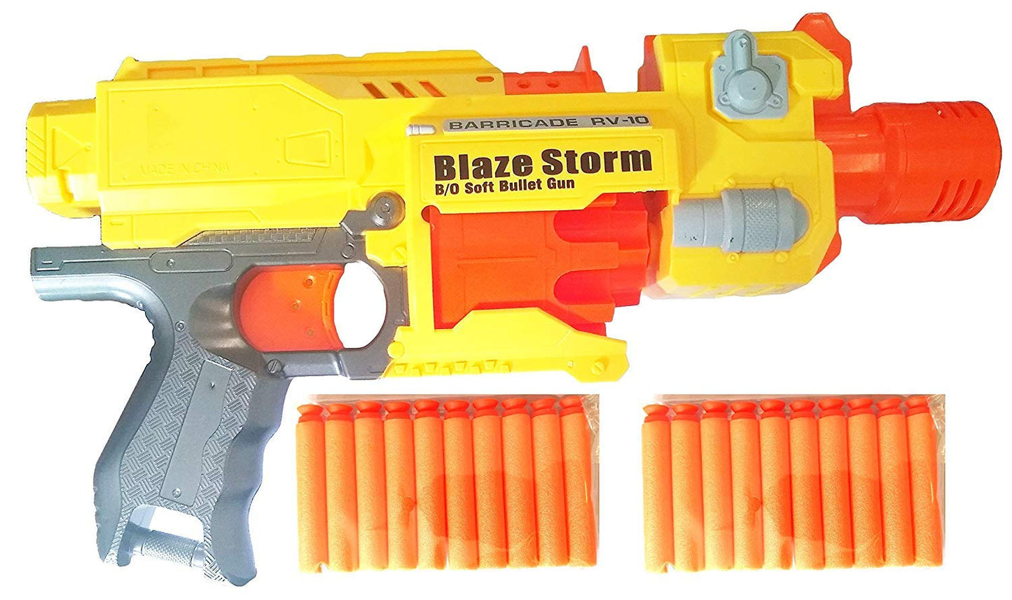 MM TOYS Electronic Battery Operated Blaze Storm Soft Bullet Gun  20 Soft Bullets and 10 Form Dart Magazine Drum Included