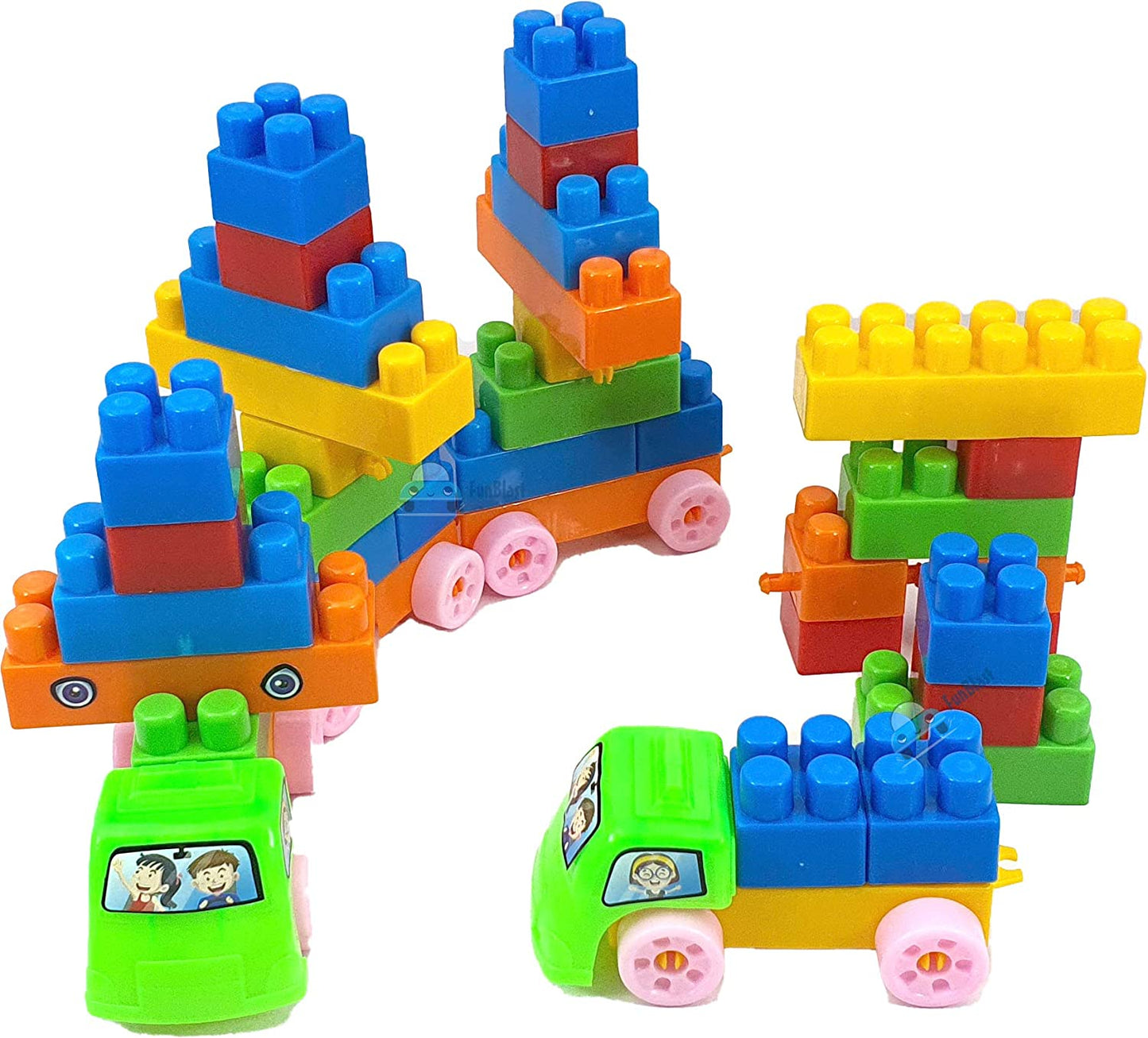 MM TOYS Train Shaped Building Blocks - Multicolored Set of 47 Blocks with 8 Wheels | Ideal Gift Toy for Kids