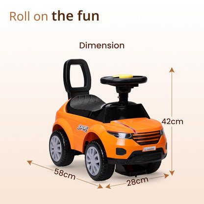 LuvLap Starlight Ride-on Car for Toddlers  Music & Horn Steering, Push Car with Safety Guard, Backrest & Storage, Big Wheels, for 18+ Months – Orange