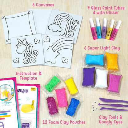 Imagimake Clay Murals Unicorn - Modelling Clay, Glass Paint Art & Craft Kit for Kids 5 Years+, 5 Designs