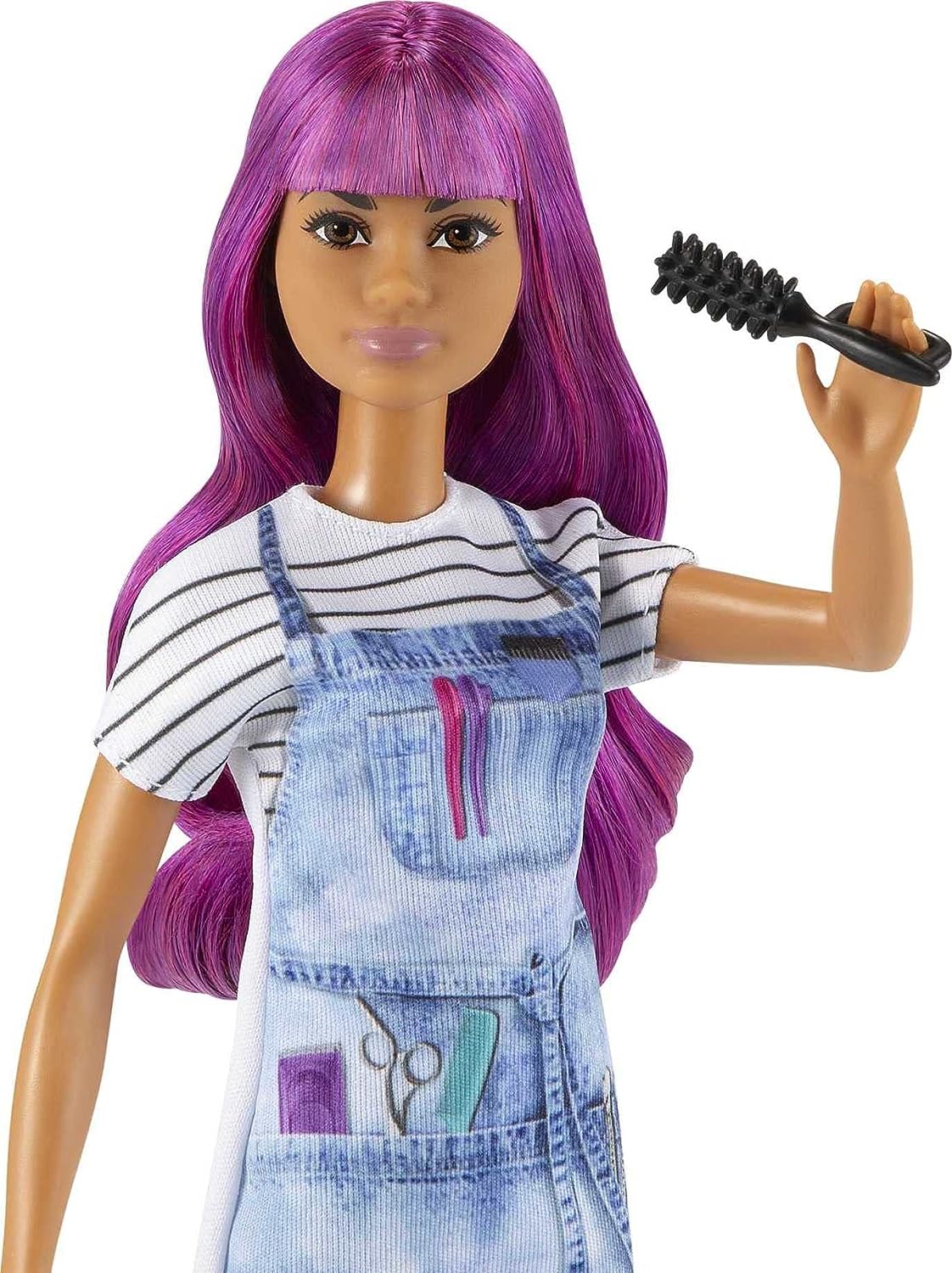 Barbie Salon Stylist Doll with Purple Hair , Tie-dye Smock, Striped Tee & Styling Accessories - Great for Ages 3 & Up