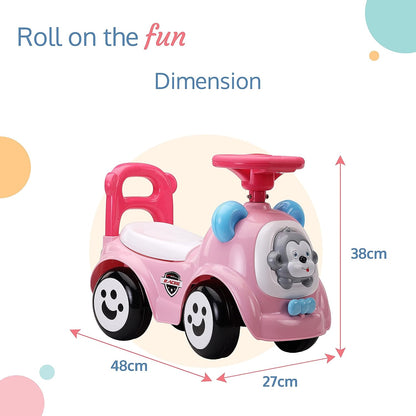 LuvLap SunnyRider Music & Horn Steering Ride-On & Car for Kids, Backrest, Safety Guard, Under Seat Storage, Big Wheels, 1-3 Years, Up to 25 Kgs- Pink