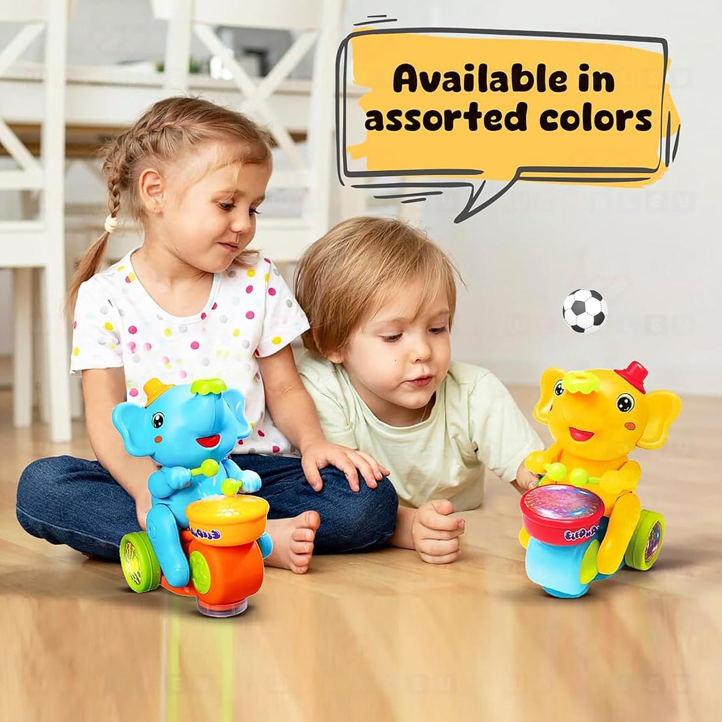 Drummer Elephant Floating Ball Musical Toy with LED Lights & Bump-Go Action for Kids