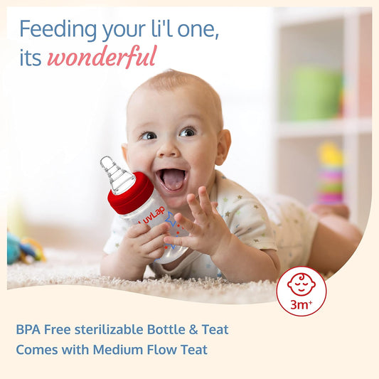 Luvlap Natura Flo 150ml Anti-Colic Wide Neck Baby Feeding Bottle, Suitable for Newborns, BPA-Free for 0  month+ (18907)