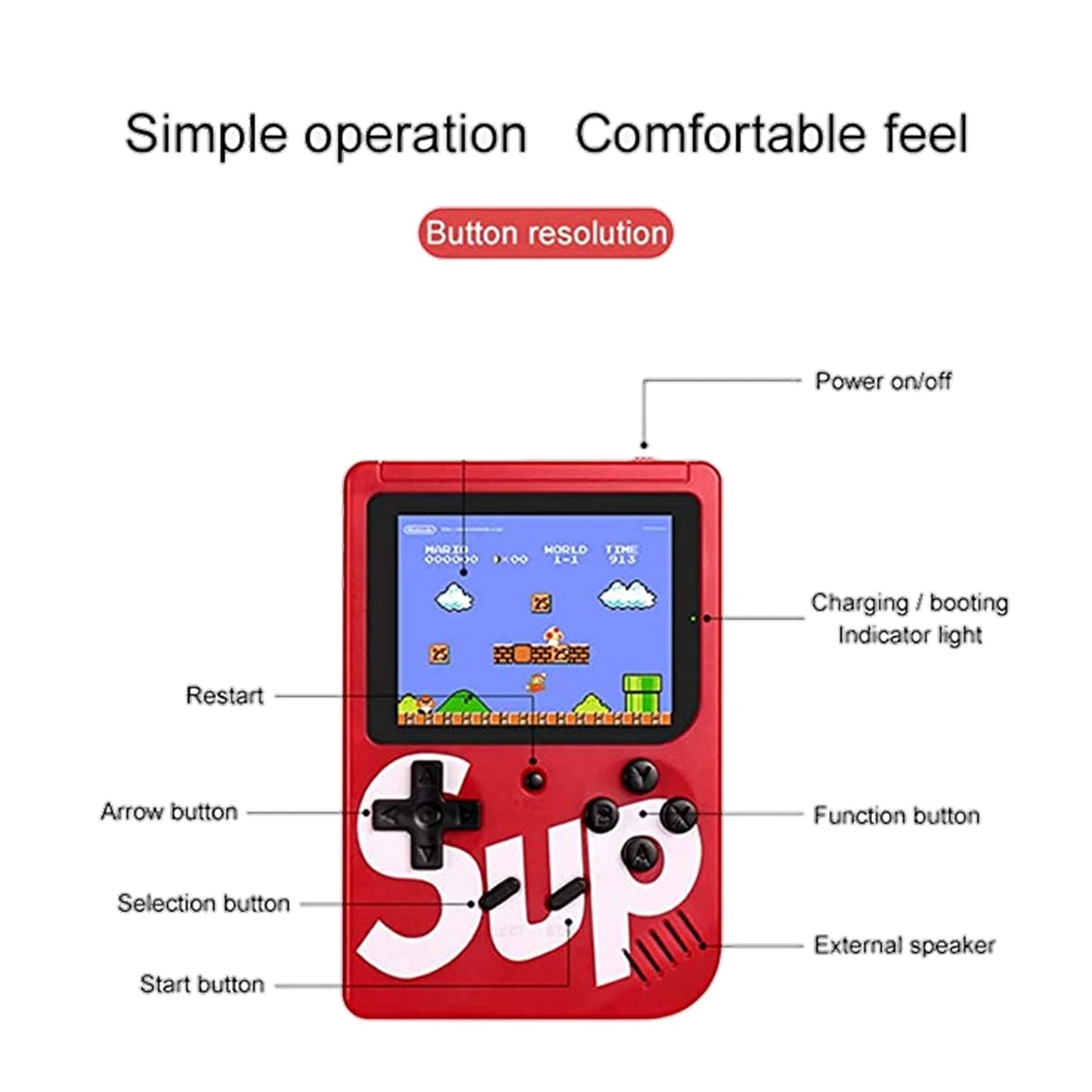 SUP 400-in-1 Handheld Retro Game Box - Single Player | Without Remote | Includes Super Mario, Contra, Aladdin and More | A Like Star Product - Color May Vary