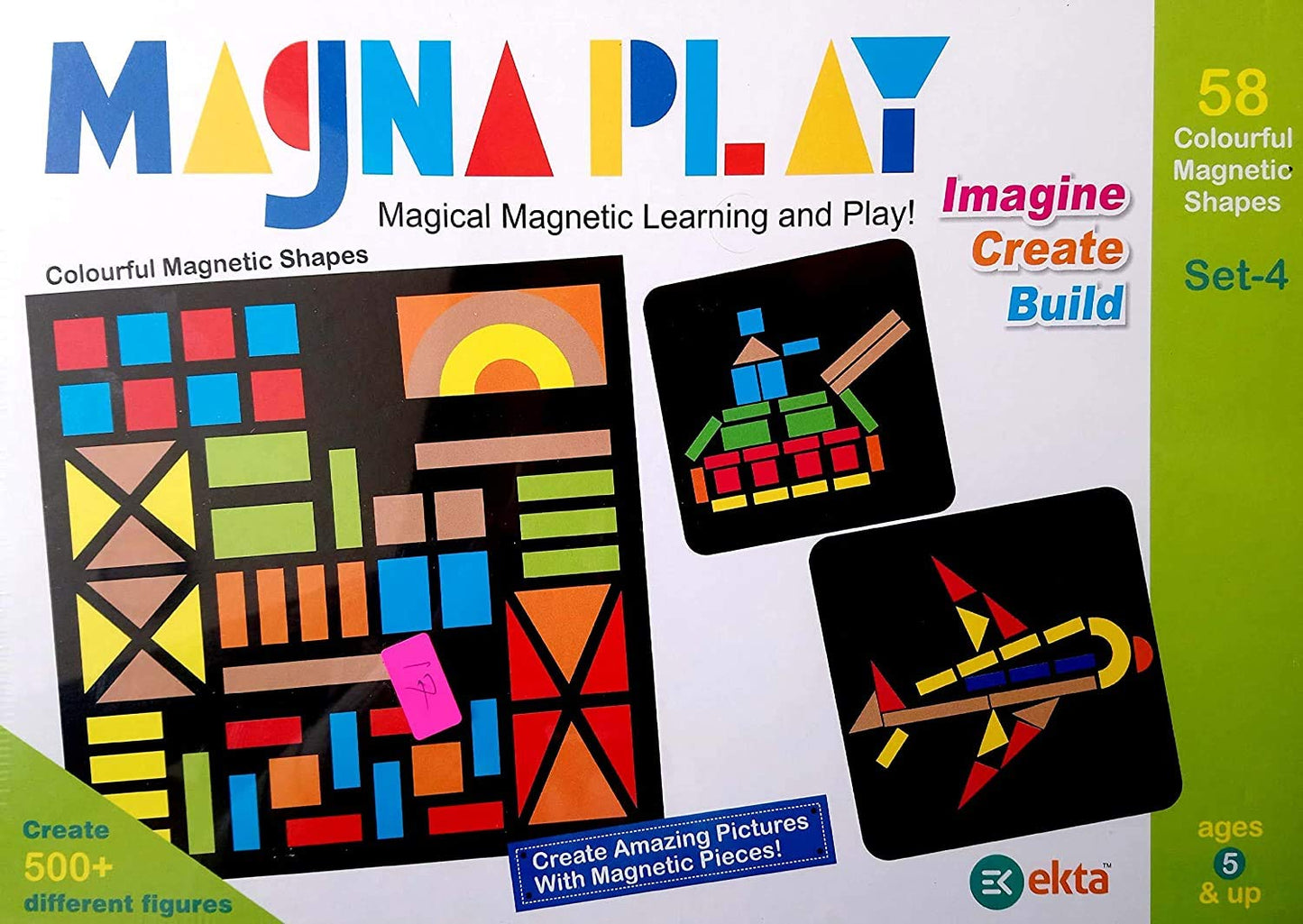  Megna Play: ShapeShift - DIY Magnetic Game Set-4 for Kids (5+ years), 500+ Unique Designs, Promotes Creativity, 58 Colorful Magnetic Shapes