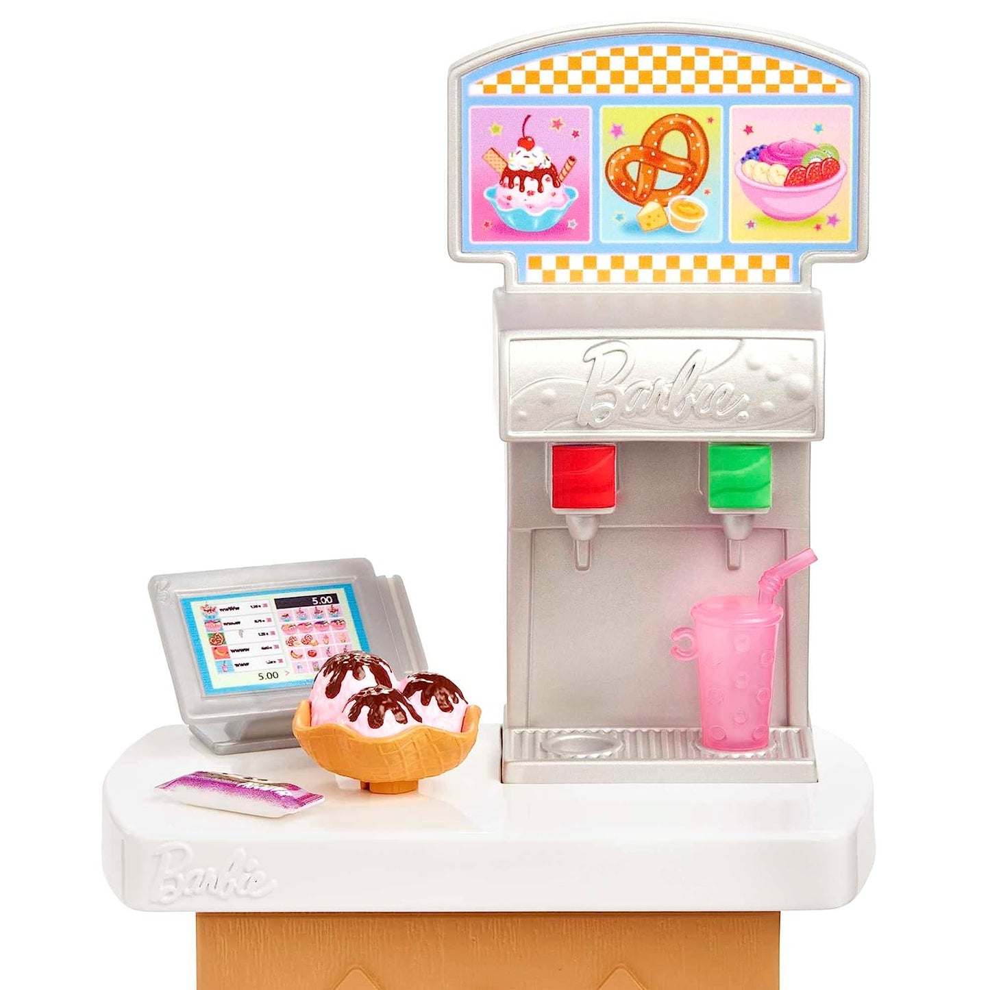 Barbie Toys Skipper Doll and Snack Bar With Bill Counter Playset: Color-Change Sundae, 8 Accessories Best Gift For 3+Year GirlsFirst Jobs Edition