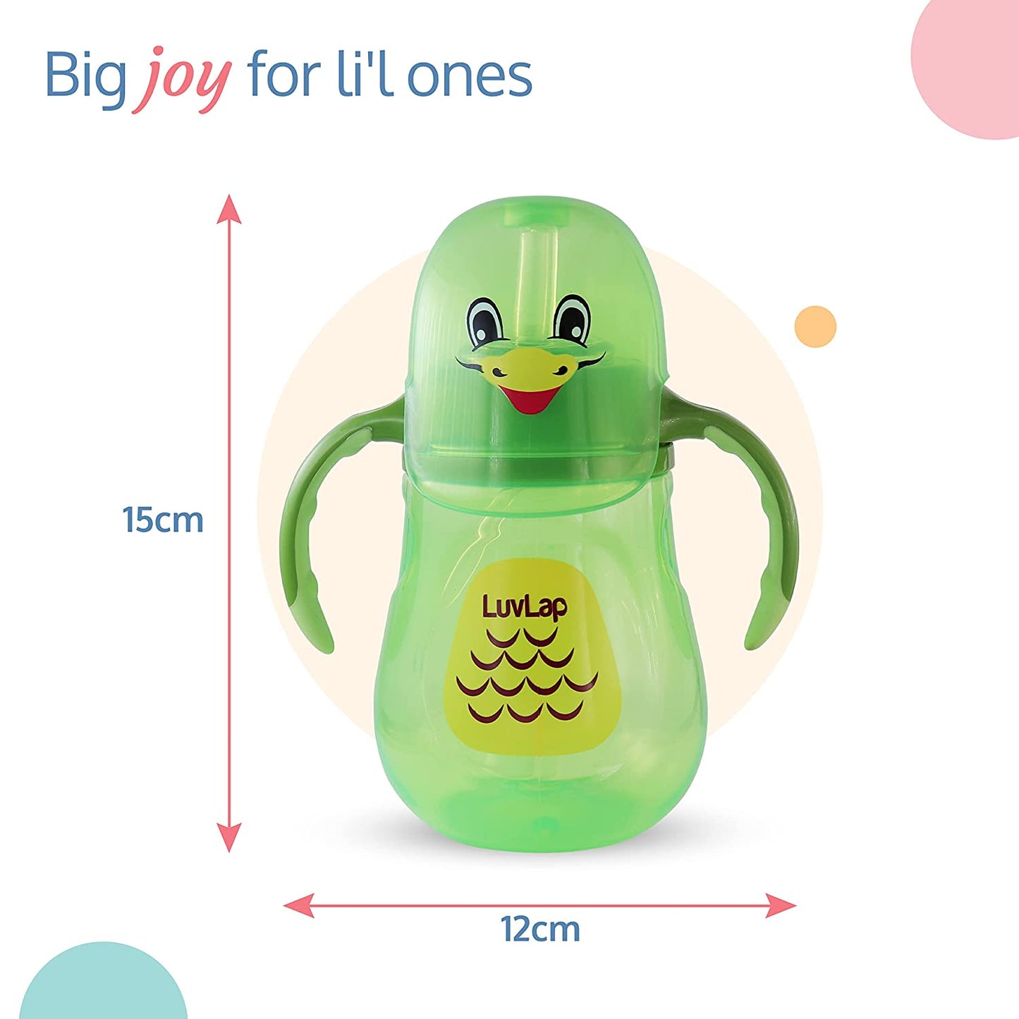 LuvLap Clever Frog Straw Sipper 210ml (Green) - Soft Silicone Straw, Anti-Spill, BPA-Free
