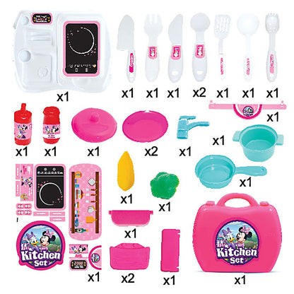 Skoodle - 'MinnieChef', Disney Junior Minnie-Themed Kitchen Cooking Set, Portable Suitcase with Accessories for Kids (26 Pieces