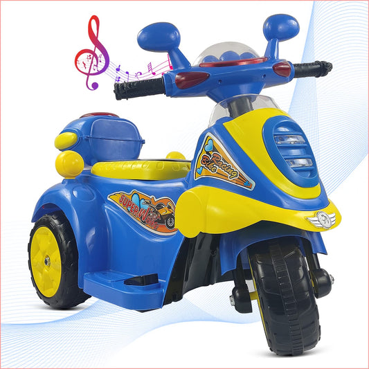 MM TOYS Electric Scooter Bike Ride-On - Feature-Packed with Lights and Music, Ideal for 2 to 5-Year-Old Kids, TM 333 Model, Vibrant Multicolor, Powered by 6V Rechargeable Batteries