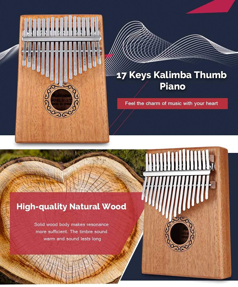 MM TOYS Thumb Piano 17 Keys Kalimba Mahogany & Mineral Steel Rods Portable with Learning Book, Tune Hammer, Musical Instrument for Girls & Boys (MM-05)