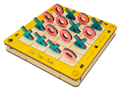 MM TOYS DIY Pocket Game Tic-Tac-Toe - Portable Dual Mode Board Game with Inbuilt Storage, Laser Cut MDF Parts, Ideal for Kids