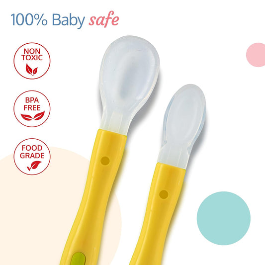 Luvlap Fun Club Feeding Spoon Set -Ergonomic for Babies, Soft Silicone, Non-Toxic For 0+ Months - Yellow (18930)