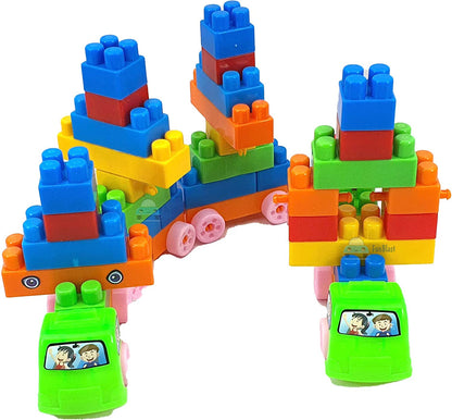 MM TOYS Train Shaped Building Blocks - Multicolored Set of 47 Blocks with 8 Wheels | Ideal Gift Toy for Kids