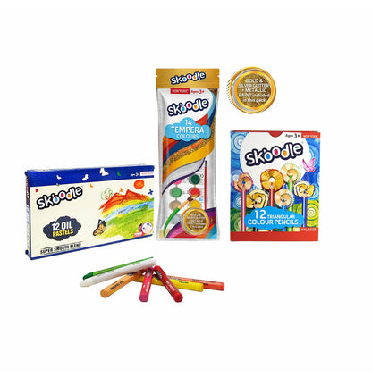 Skoodle Art & Activity Kit for Kids, 21 Assorted Art & Craft Items for Kids, Set of Pencils, Colors,Drawing Books, Best for Gifting, for 3+ Years