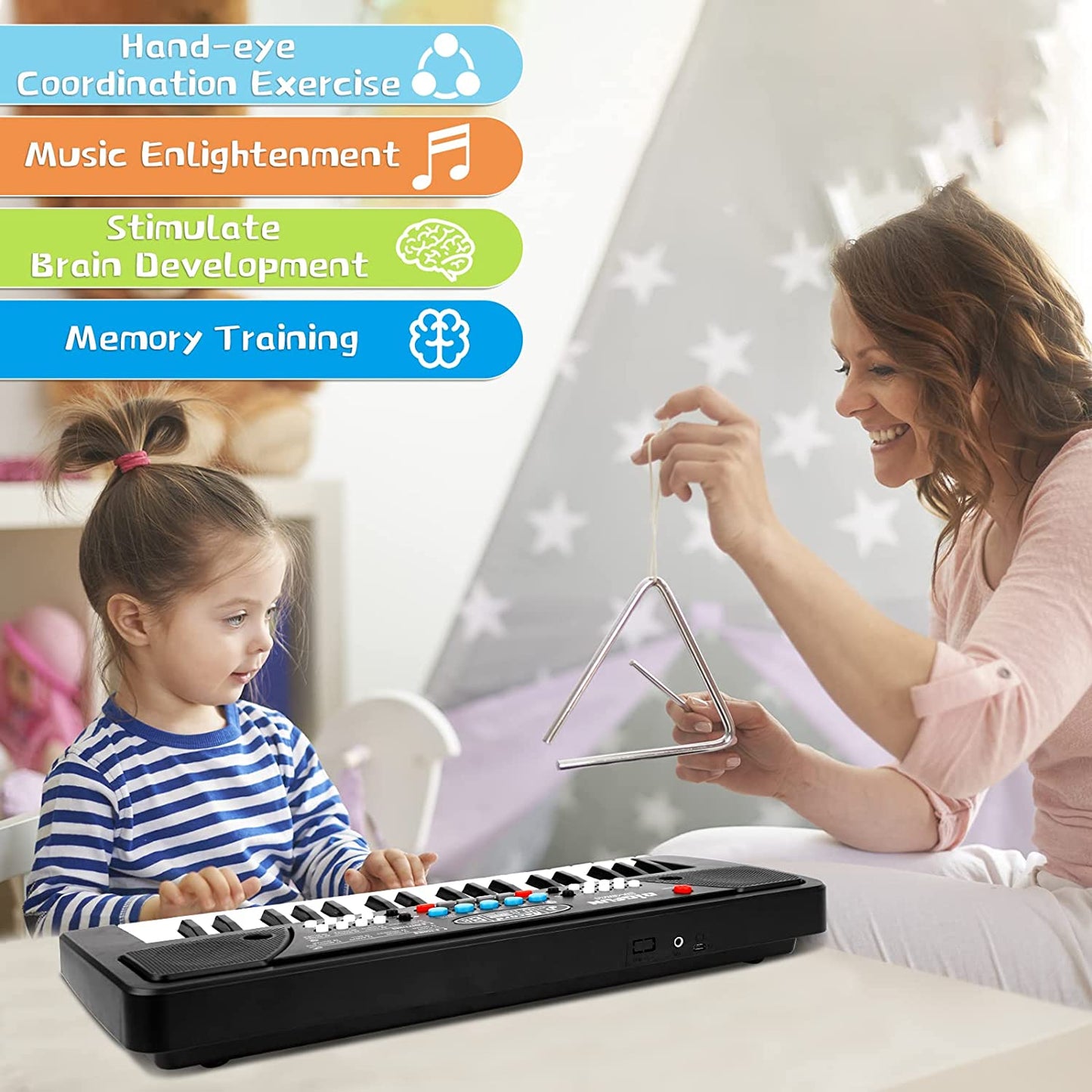 MM TOYS Kids Piano Keyboard with Microphone - 37 Keys, 8 Tones & 8 Rhythms, Ages 3-7, Perfect Gift for Young Musicians