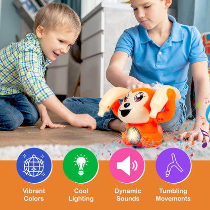 MM TOYS Voice Control Dancing Monkey Toy with Light & Music, 360° Spinning Tumbling Sensor Toy for Kids