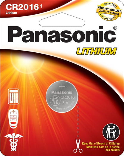 Panasonic CR2016 3V Lithium Coin Cell Battery - Long-Lasting Power for Electronics, Key Fobs, and Medical Devices, 20mm Diameter, 1.6mm Height, Multipurpose Button Cell