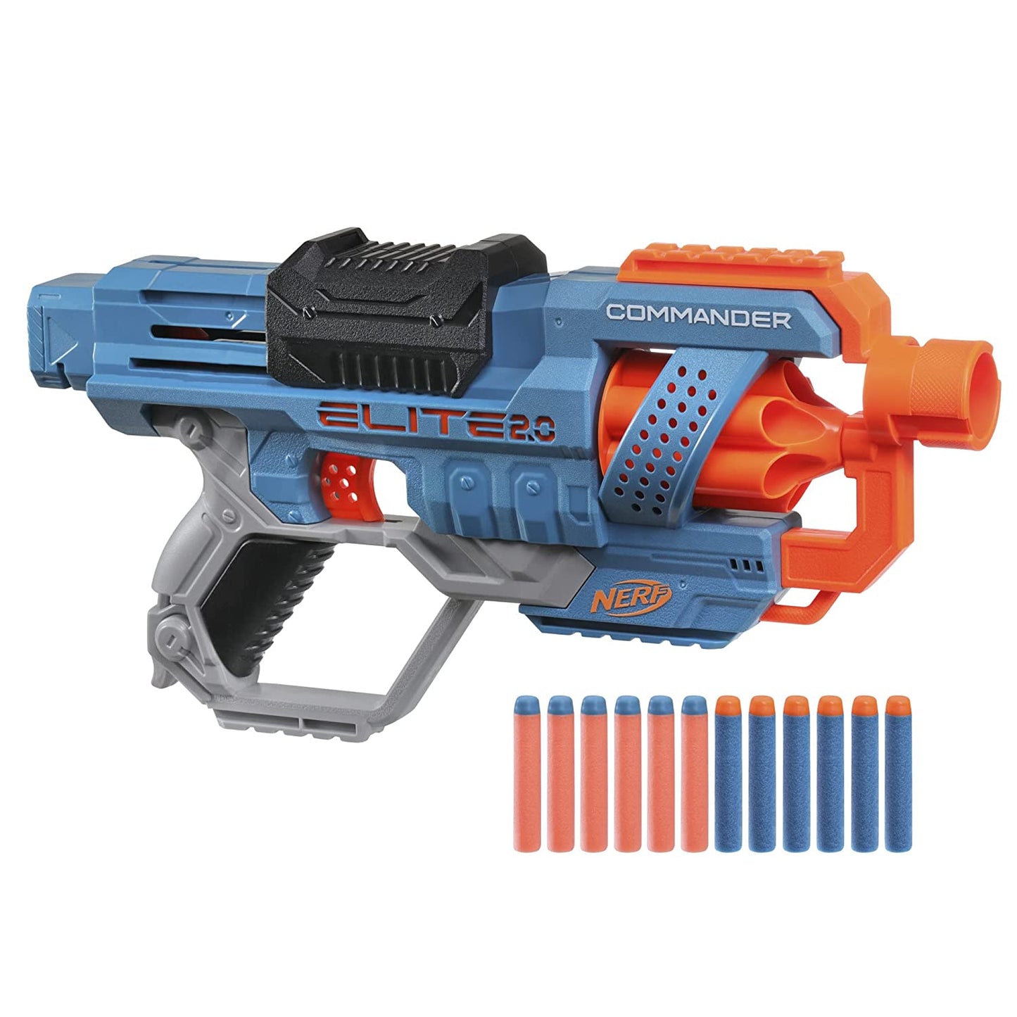 Nerf Elite2.0 Commander RD-6 Foam Blaster Gun, 90ft Range, 6-Dart Drum, 12 Extra Darts, Ages 8+, Multicolor