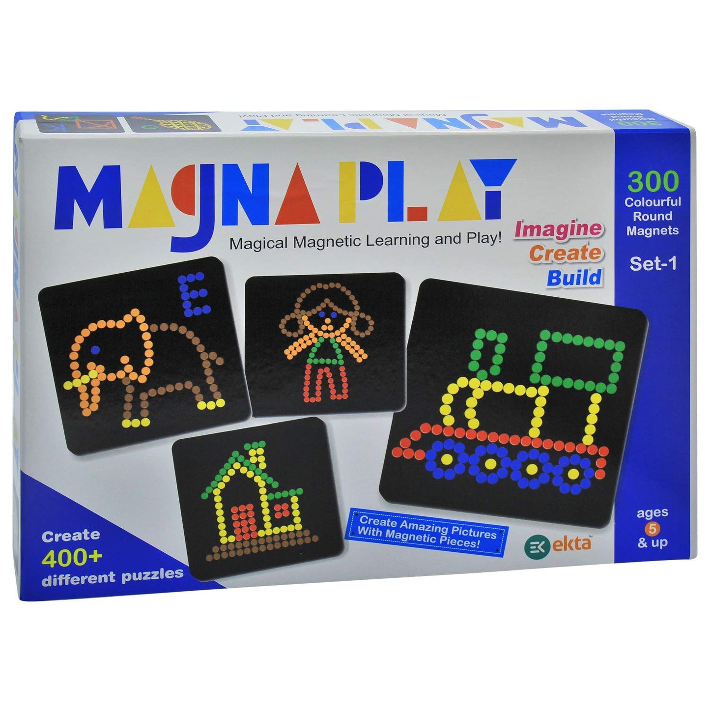 Ekta Magna Play Set - 1: Magnetic Play N Learn Art Draw with Double-sided Wooden Stand, Metallic Canvas & 300 Colourful Puzzles