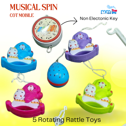 MM TOYS MelodySpin Musical Cot Mobile - Soft Soothing Music, Rotating Toys, Wind-Up Motion - Non-Electronic - Newborn 0-2 Months