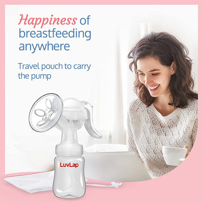LuvLap Manual Breast Pump: 3 Level Suction Adjustment,Includes 2pcs Free Breast Pads,Soft & Gentle,BPA Free,1 Year Warranty, Ideal for Nursing Mothers