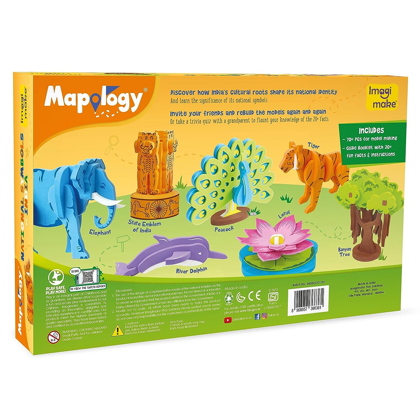 Imagimake SymboCraft Mapology: National Symbols of India Construction Set - 7 Models, Educational Game for 5+ Years - Multicolored