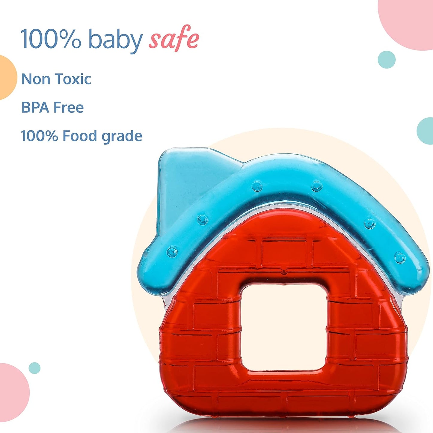 Luv Lap Silicone Water-Filled Teether - Distilled Water Infused for Soothing Baby Gums, BPA-Free, Odorless, Easy-Grip Design for Infants, Vibrant Multicolor House Shape, Suitable for 3 Months and Up