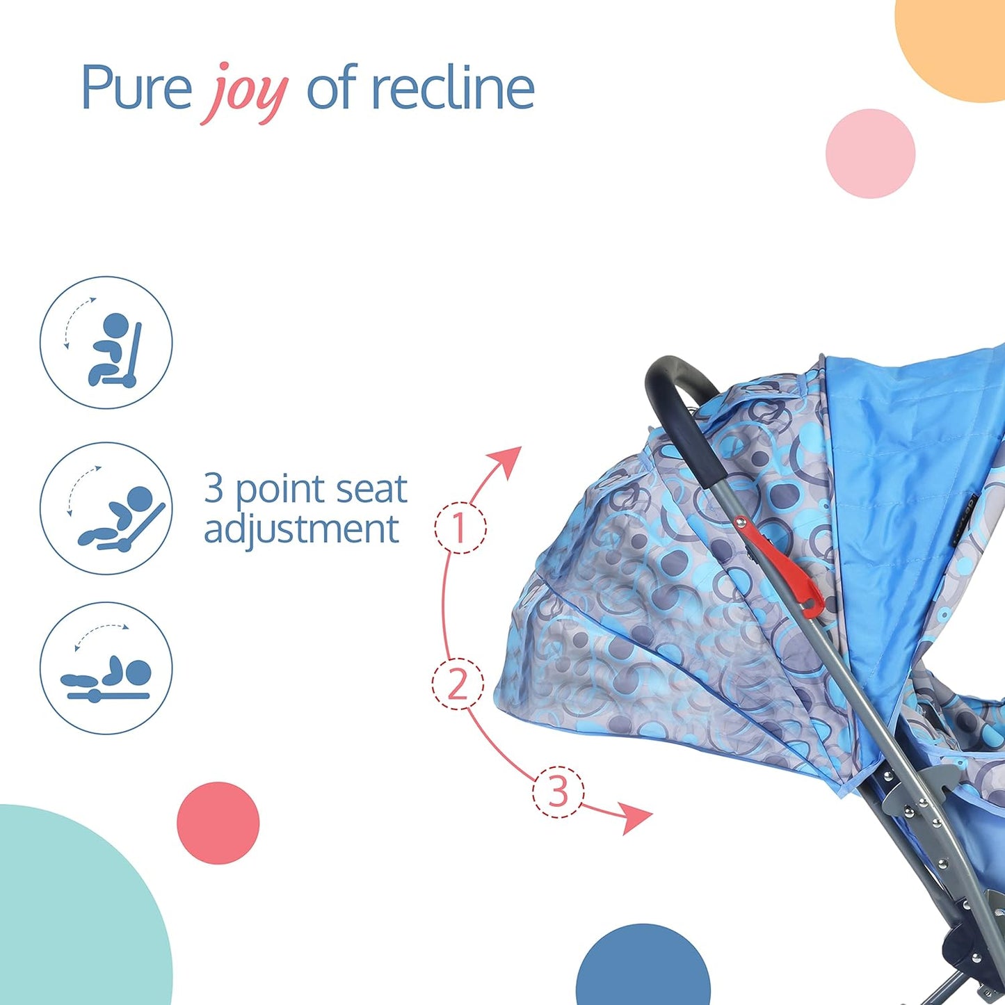 LuvLap Starshine Baby Stroller / Pram for 0 to 3 Years, New Born / Toddler / Kid, Lightweight, Adjustable backrest, 360° Swivel Wheel, Large storage basket, Reversible Handlebar (Sky Blue)- 18139