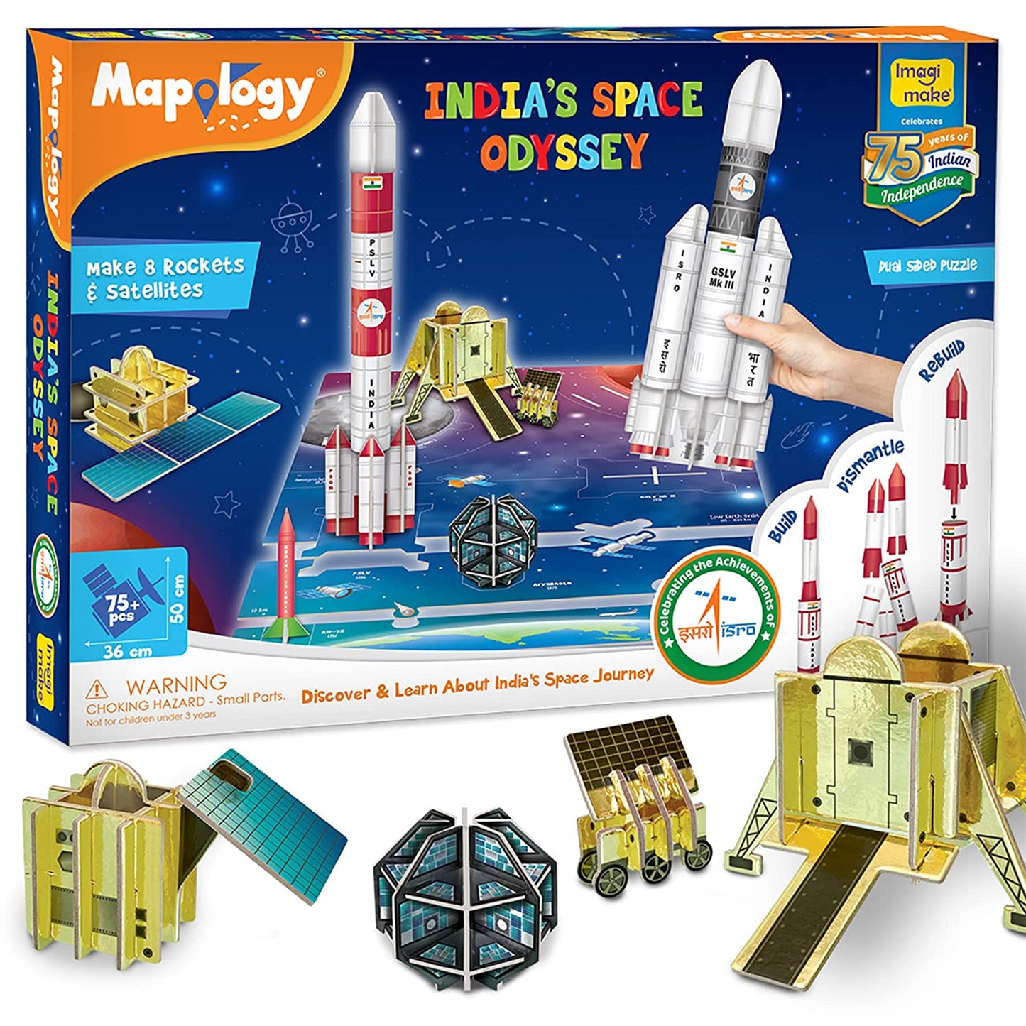 Imagimake Mapology - India's Space Odyssey- Learn About Indian Rockets & Satellites - Model Making Sets - Educational Toy Puzzle - 7 Years & Above