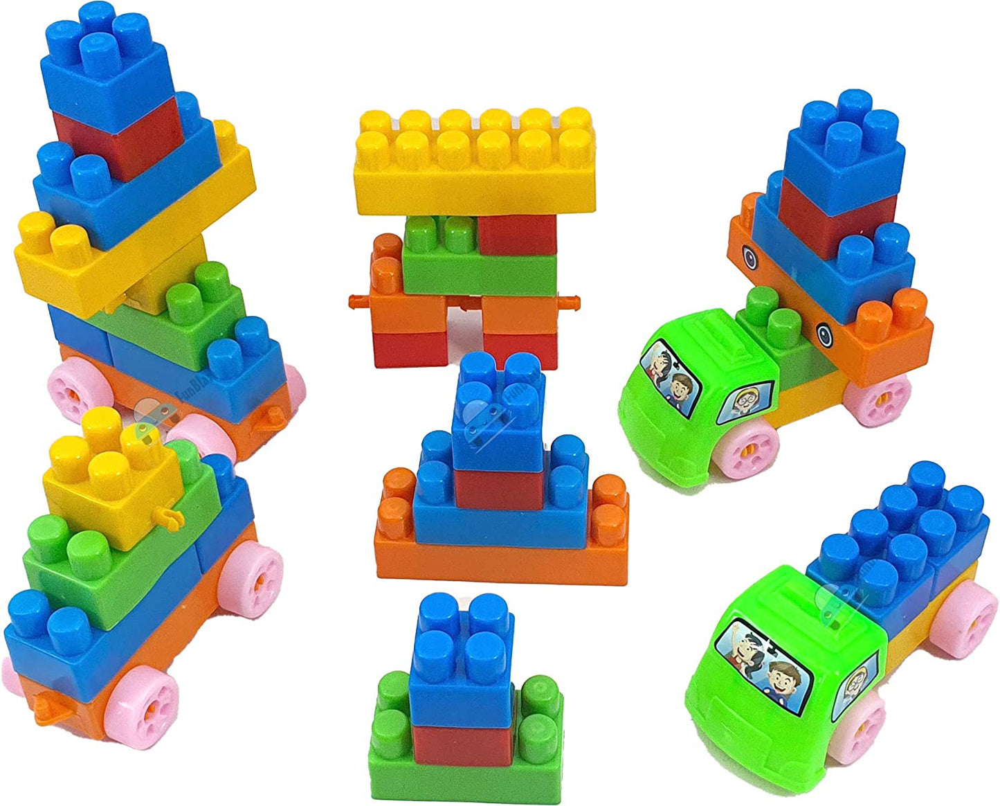 MM TOYS Train Shaped Building Blocks - Multicolored Set of 47 Blocks with 8 Wheels | Ideal Gift Toy for Kids