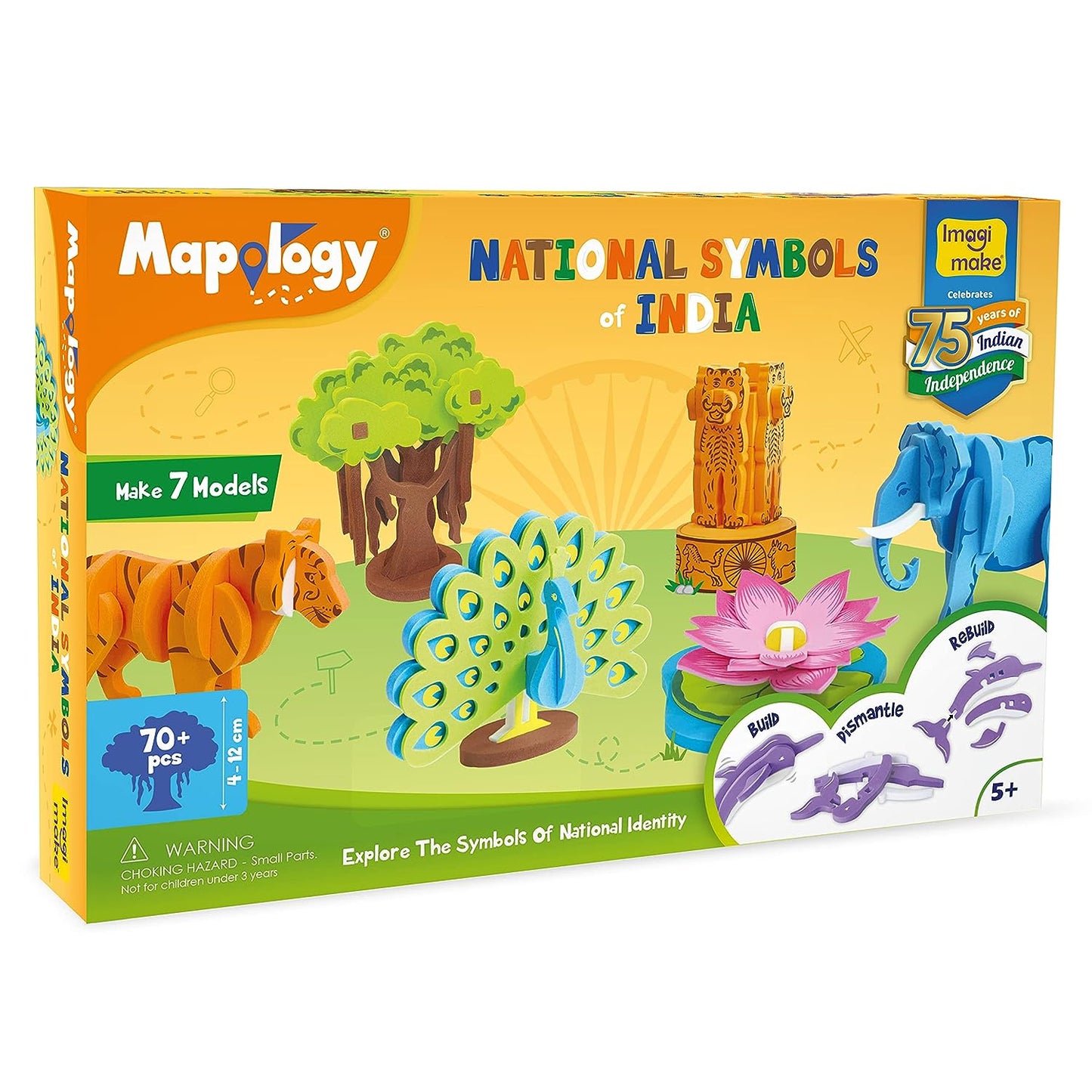 Imagimake SymboCraft Mapology: National Symbols of India Construction Set - 7 Models, Educational Game for 5+ Years - Multicolored