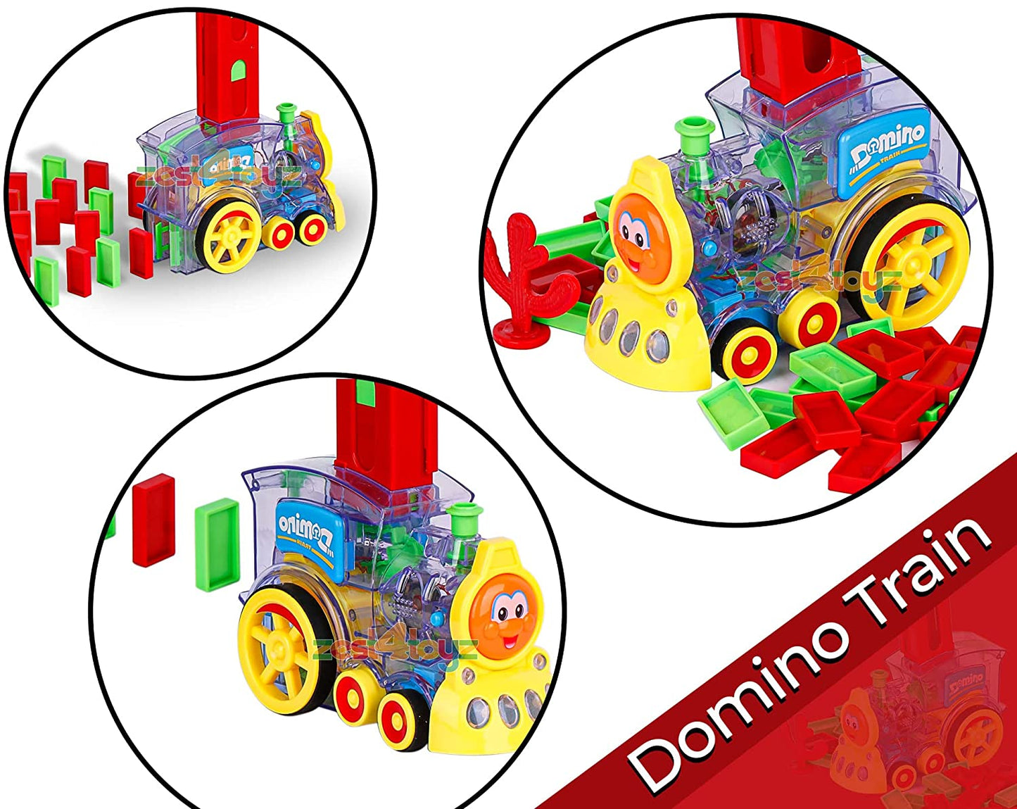 MM TOYS Domino Train Toy, Domino Blocks Set for Kids Educational Game Play Set with Light & Sound Stacking Toy Block Set for 3-7 Year Old Toys for Boys and Girls (Battery Included) 60 Pcs