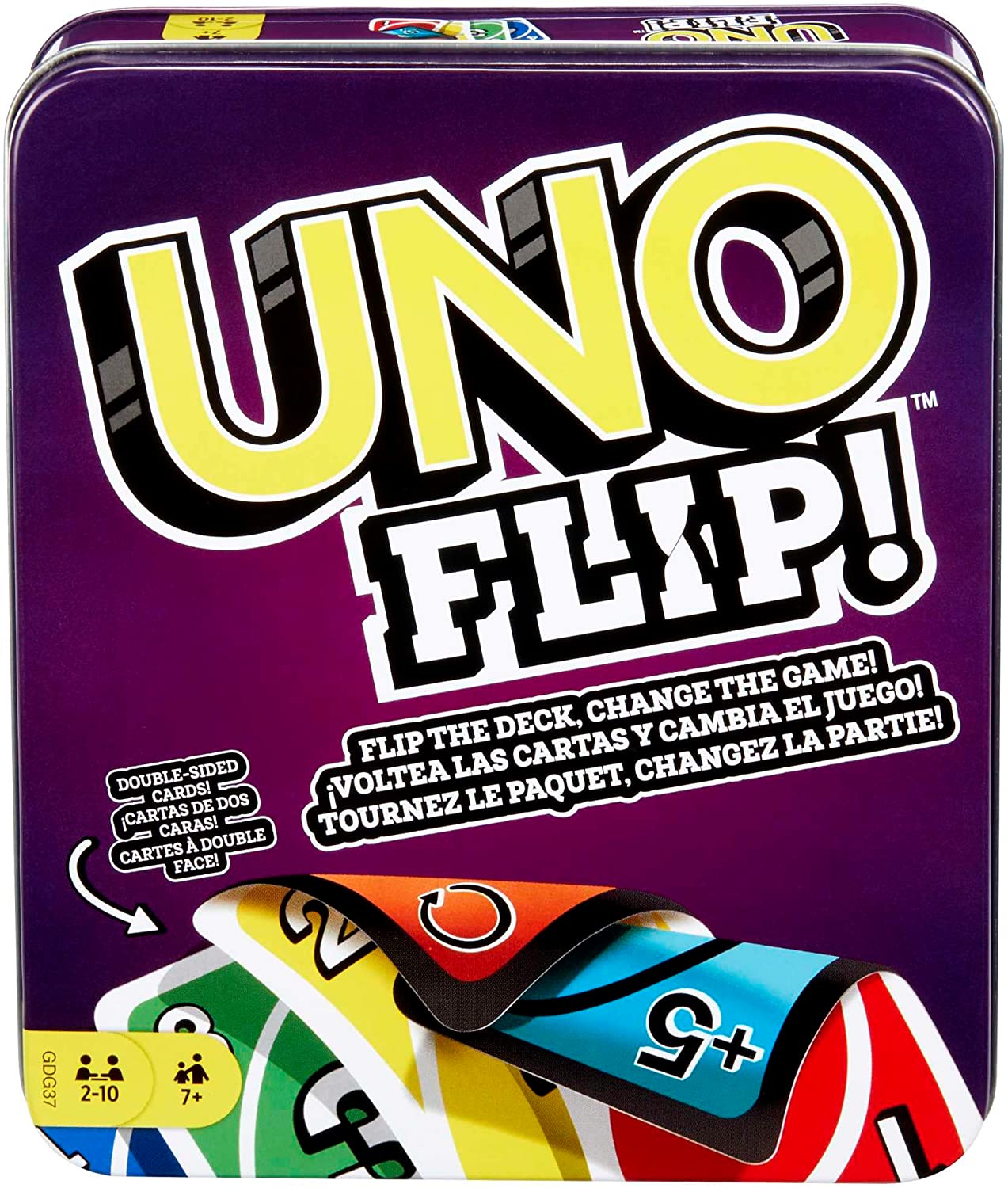 Mattel UNO Flip: Double-Sided Card Game for Kids & Adults, Perfect for Family Night, Collectible Storage Tin, Draw Five & Skip Everyone Action Cards