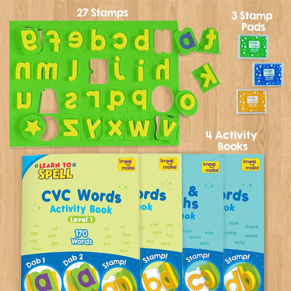 Imagimake Learn To Spell - Preschool Activities Set with Sight Words, CVC letters, Phonics Books - Educational Montessori Toy for Toddlers Aged 3, 4, 5 Years