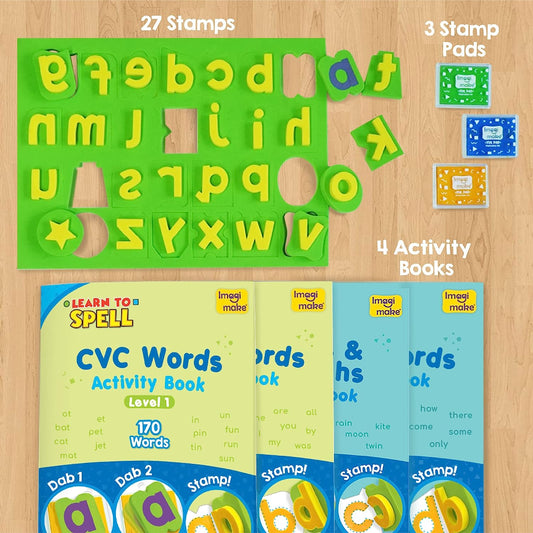 Imagimake Learn To Spell - Preschool Activities Set with Sight Words, CVC letters, Phonics Books - Educational Montessori Toy for Toddlers Aged 3, 4, 5 Years