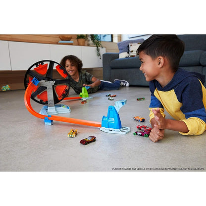 Hot Wheels Spin Wheel Challenge Play Set - Ultimate Track Set for Boys (Includes One Car, Multicolor) GJM77