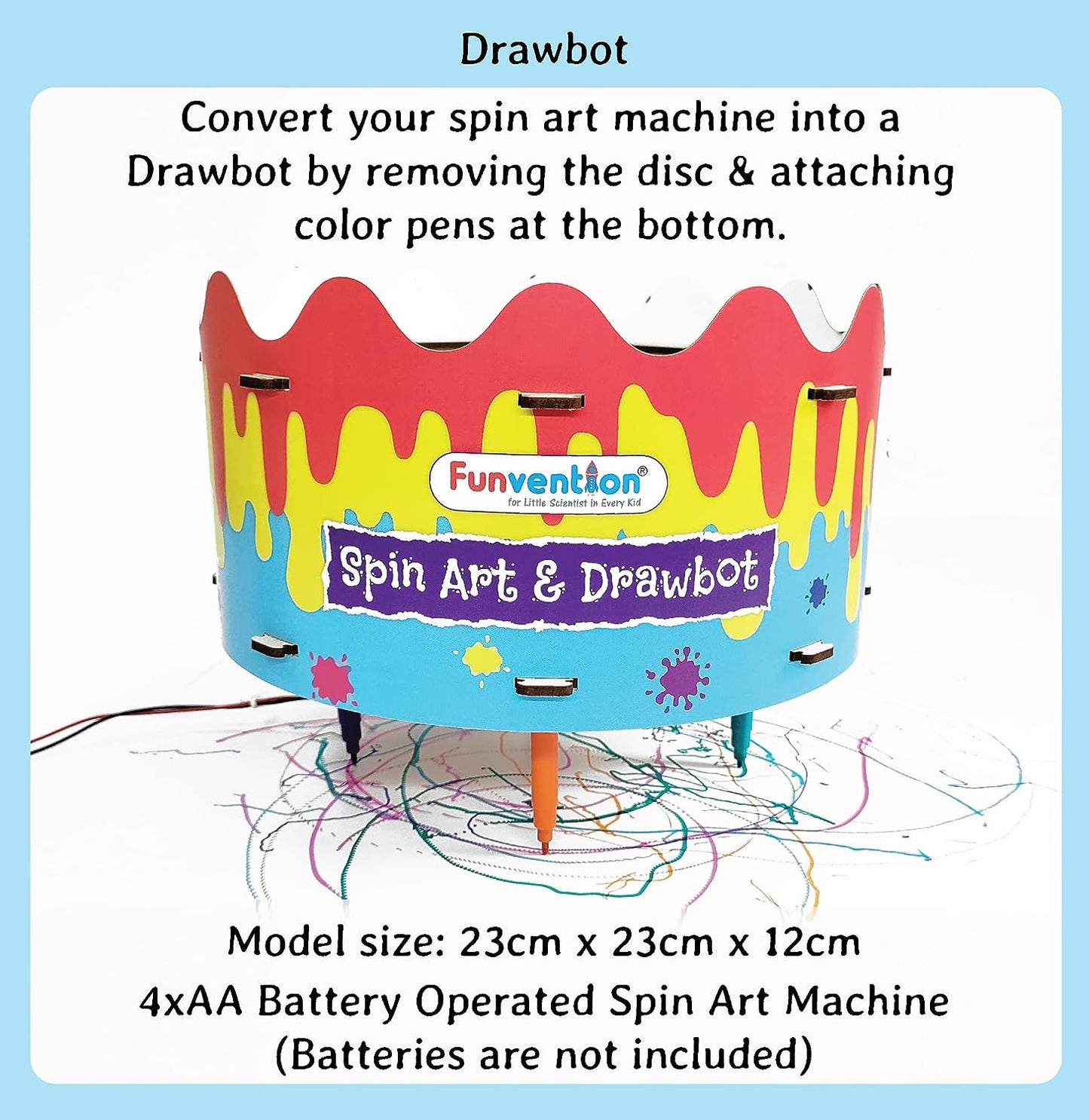 Funvention DIY ArtWiz Spin Art Machine & Drawbot Paint Craft Kit - STEM Construction Toys for Kids 8+, Fun Learning, Educational game.