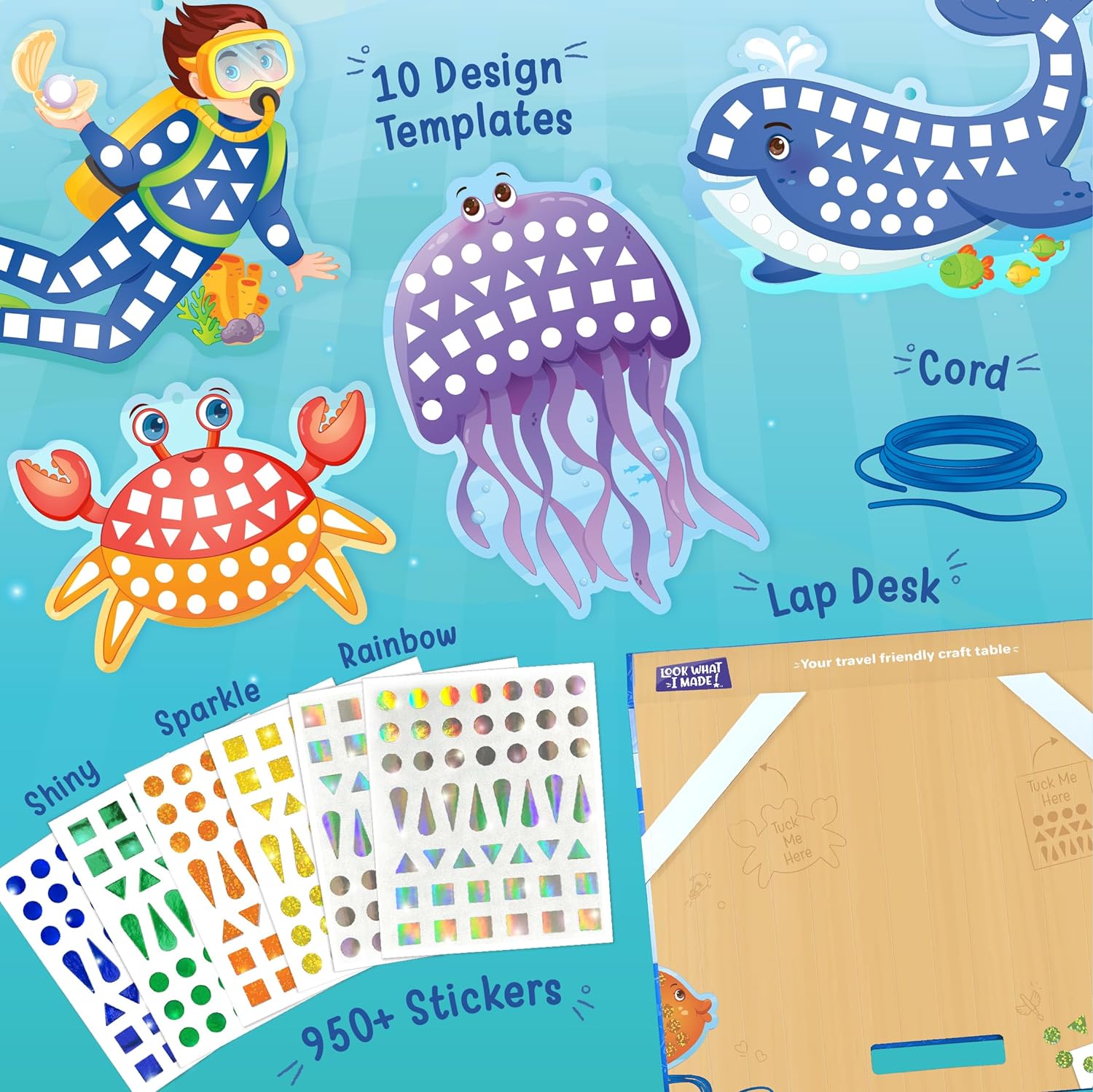 Imagimake Mirror Mosaic Ocean | Mess Free DIY Mosaic Craft kit ,950+ Foil Sticker | Birthday Gift for Girls Ages 4 5 6 7 Year Old