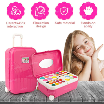 2-in-1 Cosmetic Makeup Palette & Nail Art Kit for Kids | Portable Trolley Bag Pretend Play Toy for Girls