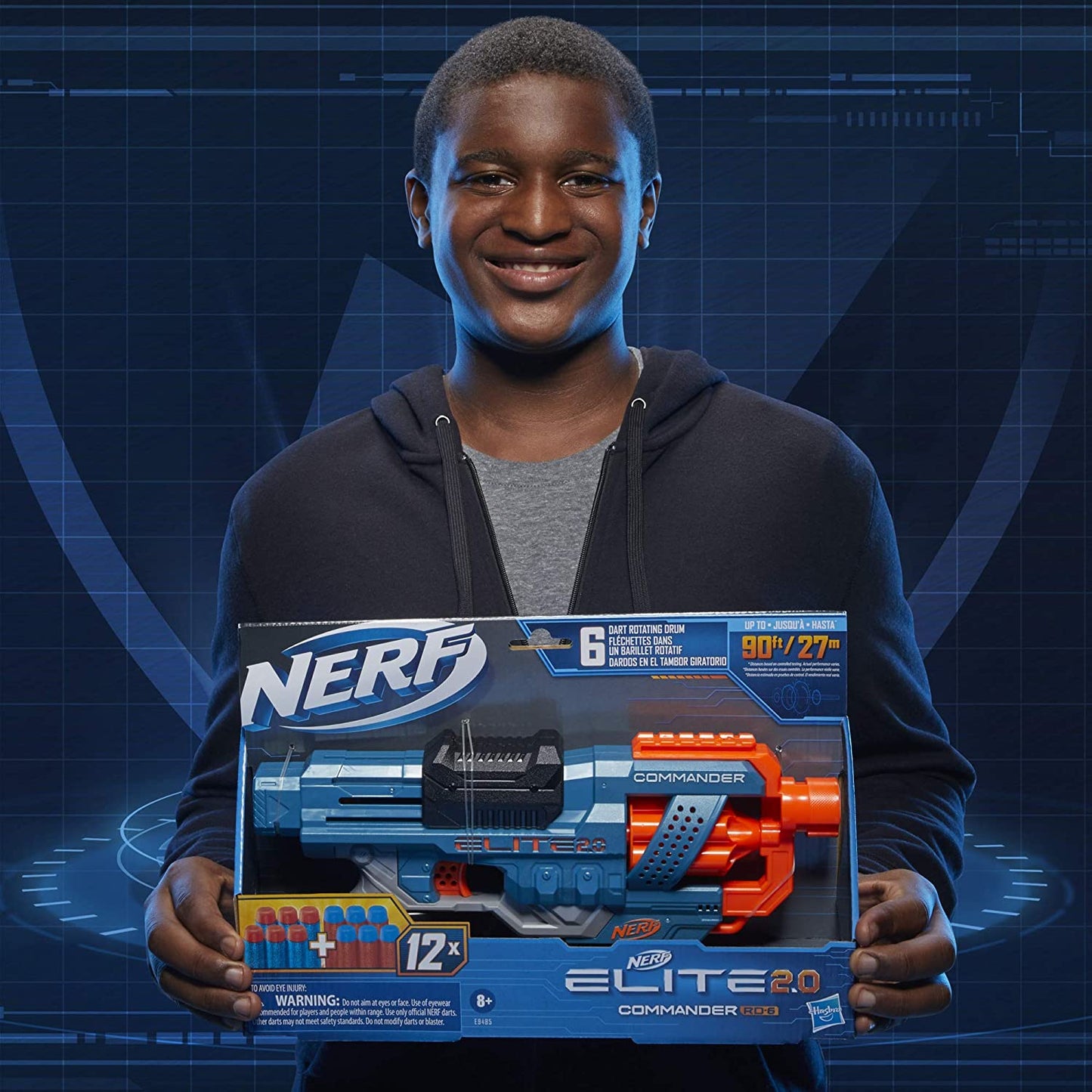 Nerf Elite2.0 Commander RD-6 Foam Blaster Gun, 90ft Range, 6-Dart Drum, 12 Extra Darts, Ages 8+, Multicolor