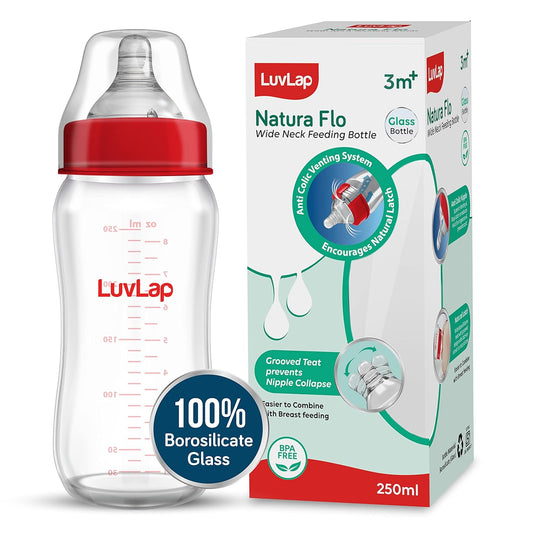 Luvlap Natura Flo 250ml Anti-Colic Wide Neck Baby Feeding Bottle, Suitable, For 3 month + BPA-Free (18910)