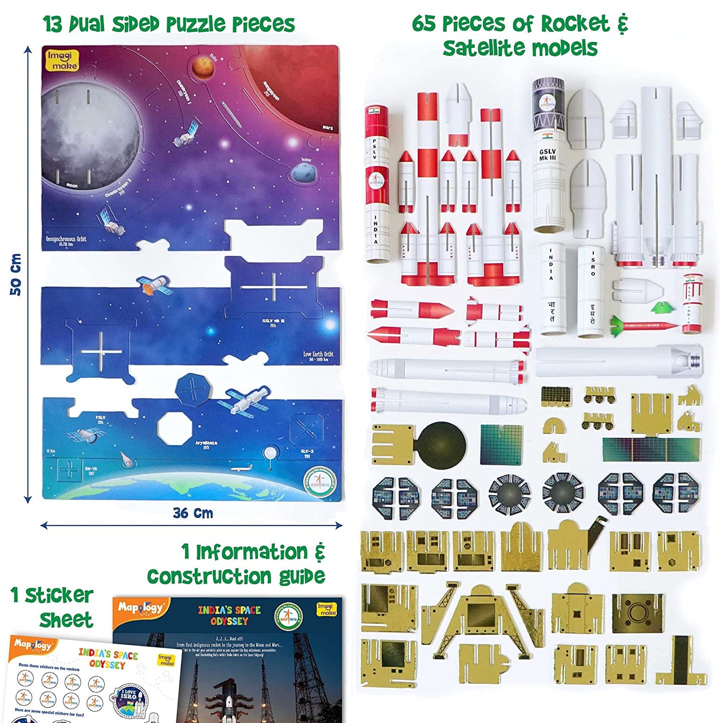 Imagimake Mapology - India's Space Odyssey- Learn About Indian Rockets & Satellites - Model Making Sets - Educational Toy Puzzle - 7 Years & Above