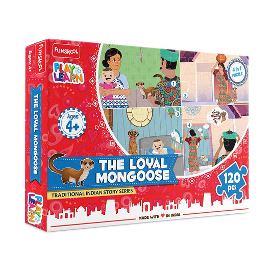 Let’s Play the Loyal Mongoose Traditional Indian Story 4 in 1 Puzzle Set Funskool Educational Gift For 5+ Years Kids