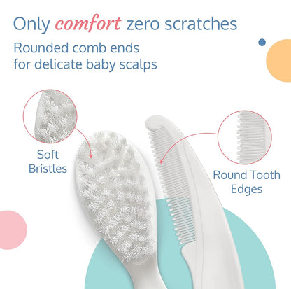 LuvLap Stylish Infant Hair Brush and Comb Kit, Suitable from Birth 0+month baby (White) 18607