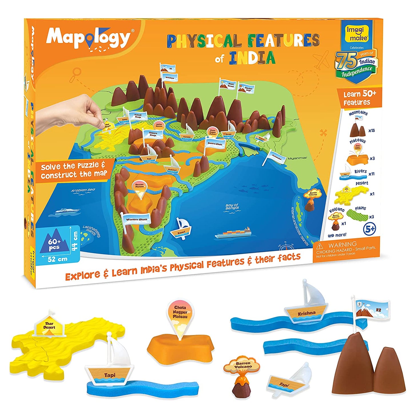 Imagimake Mapology - Physical Features of India Learn 50+ Geographical Features Like Mountains, Rivers, Plateaus Educational Toy and Learning Aid Puzzles for Age 5 Years+